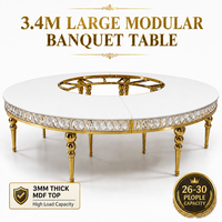 Table de Salle à Manger Serpentine en Verre avec Décorations en Cristal et Pieds en Acier Inoxydable pour Mariage