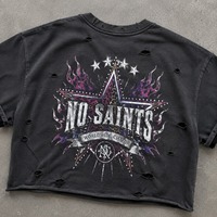 T-shirt Homme Oversize Court en Coton Y2K Streetwear Noir Vintage Délavé Imprimé Numérique Effet Usé avec Trous – Qualité Supérieure