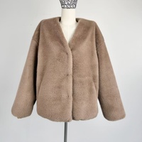 Veste en polaire marron chaude pour l'automne/hiver, col en V, coupe ample, style décontracté, veste en polaire courte