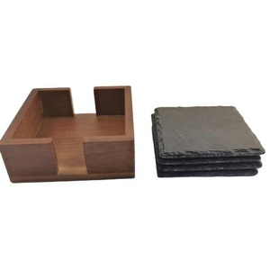 Slate <strong>Coasters</strong> with Rough Edges Black Blank Tea <strong>Coasters</strong> <strong>Heat</strong> Resistant Square <strong>Coaster</strong> for Drinks Coffee with Wood Stand - Product Image 4