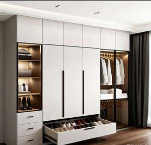 Armoire de chambre à coucher moderne avec porte coulissante et miroir, armoire en bois massif sur mesure, meuble de rangement pour vêtements, armoire de chambre à coucher - Product Image 1