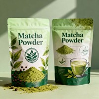 Sachets de matcha personnalisés imprimés, 30g, 50g, 100g, en plastique, avec fermeture éclair, à fond plat, résistants à l'humidité, pour poudre de matcha