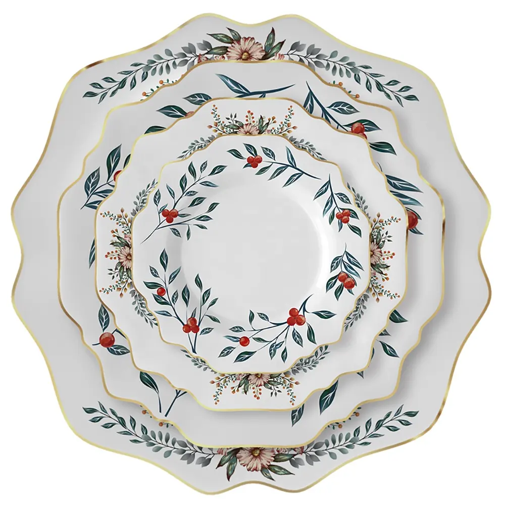Logo personalizzato all'ingrosso stile cinese fatto a mano Fine Bone China piatti per la cena di nozze set di stoviglie in ceramica di lusso