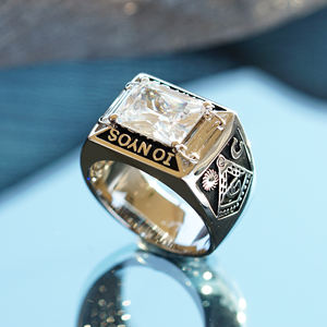 Oro blanco Vintage Lab-grown <span class=keywords><strong>Gemstone</strong></span> Freemason Masonry Men Ring Jewelry Masonic Stone Signet Ring para hombres - Product Image 2