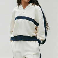 Sweat-shirt à capuche personnalisable pour femme, color block, demi-zip, coupe oversize, en polaire douce, style décontracté streetwear, haut de survêtement