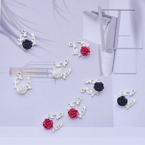 European Style Rose Flower Charms Zinc Alloy Black White <b>Red</b> For DIY Earrings <b>Bracelets</b> Necklace Materials - Product Image 3