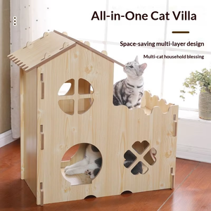 Arbre à chat haut de gamme en bois avec château, condo et perchoir pour chats d'intérieur - Product Image 6