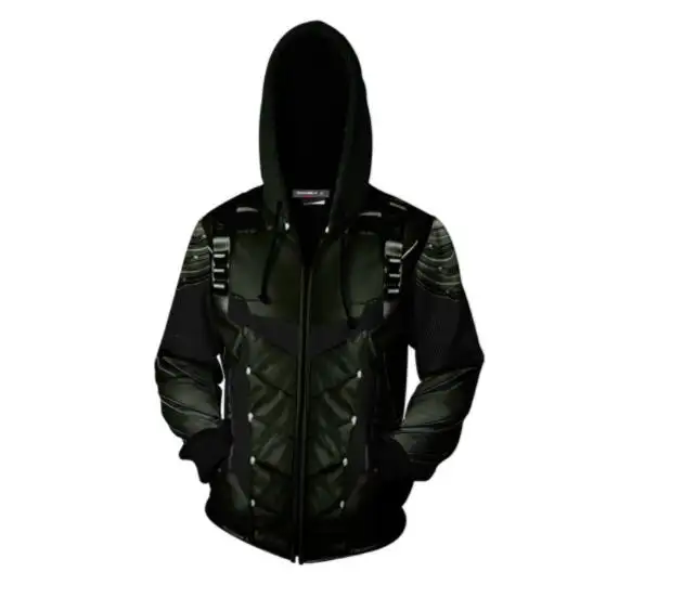 Drop verzending 3D Hoodies Kostuum Green arrow Kleding Oliver QueenZip Up Hoodie 3D gedrukt Rits Hoodies tops