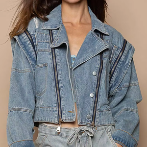 カスタマイズ可能な女性用コットン充填ウォッシュデニムジャケット長袖ソリッドスタンド付き防水外観カスタマイズ可能ロゴ - Product Image 1