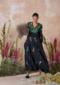 New 100% Cotton Woven Natural Waistline Short Sleeves Maxi <b>Boho</b> Dress with <b>Belt</b> - Product Image 2