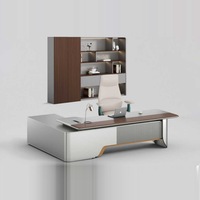 Bureau de direction en bois de luxe moderne en forme de L avec tiroirs et armoire de rangement
