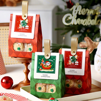 Sacs cadeaux de Noël pour biscuits, sacs en papier avec fenêtre, motif Père Noël et animaux, rabat avec sangle dorée et rivet pour boulangerie de fêtes
