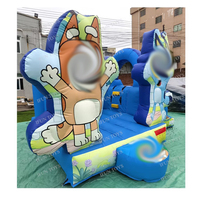 Brincolín Inflable Azul con Diseño de Perro, Centro de Juegos para Niños Pequeños, Brincolín Portátil con Diseño de Cachorro de Dibujos Animados para Fiestas en el Patio