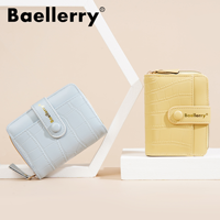 Dompet Pendek Wanita Baellerry, Tas Kartu Multi-Slot Modis dengan Ritsleting, Dompet Koin Kulit PU