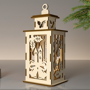 Laser Cut Free Sample Wooden Christmas Lantern Decorations LED Light <b>Box</b> Winter Scene Tabletop Ornament Holiday Festival Decor - Product Image 3