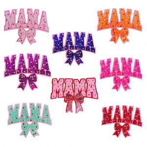 Nouvel arrivage : Patch thermocollant en chenille brodée de sequins, motif nœud 'Mama', grande taille 11 pouces/27,9 cm - Product Image 1