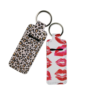 Tùy chỉnh quảng cáo Neoprene serape báo Thiết kế son bóng tay áo <span class=keywords><strong>Keychain</strong></span> Chapstick chủ - Product Image 6
