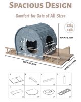 Nichoir mural pour chat en feutre de laine gris, amovible, durable et écologique, en forme d'arche, avec découpes en forme d'empreintes de pattes et double entrée