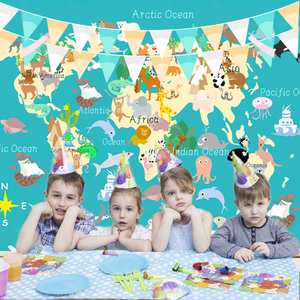 Carte du monde de géographie animale avec toile de fond pour photographie d'animaux pour l'école en classe Enseignement en ligne Éducation pour enfants <span class=keywords><strong>Photoshoot</strong></span> - Product Image 5