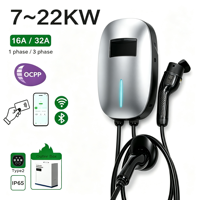 Chargeur mural pour véhicule électrique 7KW 32A Type 2 monophasé 220V, Wallbox domestique AC Niveau 2 IEC 62196-2 EVSE pour véhicule électrique