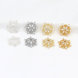 18k gold color-preserving zircon-<b>set</b> large flower setting, flower cap, spacer <b>beads</b>, crystal bracelet/jewelry accessory C21 - Product Image 2