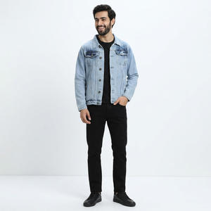 New Winter Fashion Solid Blue Men's Casual Style Denim Jacket <b>Large</b> Size 100% Cotton Stand Collar Personality Touch <b>Canvas</b> - Product Image 1