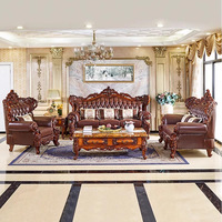Ensemble de canapés sectionnels de luxe royal européen en cuir véritable avec bois massif sculpté 321 canapés maison Villa hôtel meubles de salon