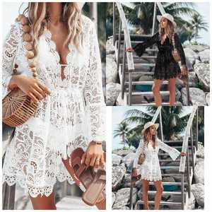 JSN9202224 Nouvelle Arrivée Robe de Plage Sexy Style Resort en Dentelle à Manches Longues et Col en V - Product Image 2