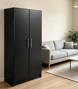 <span class=keywords><strong>Armario</strong></span> <span class=keywords><strong>Alto</strong></span> de 2 Puertas Negro Directo de Fábrica, <span class=keywords><strong>Armario</strong></span> de Almacenamiento Moderno y Sencillo para Dormitorio con Tiradores Metálicos - Product Image 5