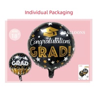 Ballons de graduation BLN de 18 pouces en feuille d'or noir avec emballage individuel pour décorations de fête de remise des diplômes 2026