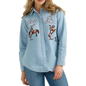 Camicie in <span class=keywords><strong>Denim</strong></span> a manica lunga OEM ODM Slim Fit con Logo personalizzato ricamo camicie in <span class=keywords><strong>Denim</strong></span> da donna - Product Image 6