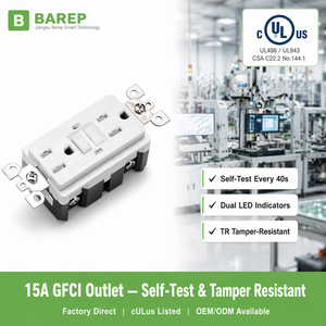 เต้ารับไฟฟ้าแบบ GFCI มาตรฐานอเมริกา 15A 125V พร้อมคุณสมบัติทดสอบตัวเองและป้องกันการงัดแงะ  เต้ารับติดผนังแบบ GFCI พร้อมระบบกราวด์ในตัว - Product Image 3
