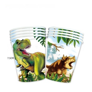 Qudoo Fournitures de fête <span class=keywords><strong>Dinosaure</strong></span> Vert Tyrannosaurus Rex Assiettes en carton Gobelets Serviettes Drapeaux Décorations suspendues Vaisselle jetable - Product Image 4