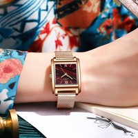 Olika jam tangan mode baja tahan karat wanita, dapat disesuaikan Gerakan Seiko kuarsa persegi panjang tampilan Dial antik kulit tahan air