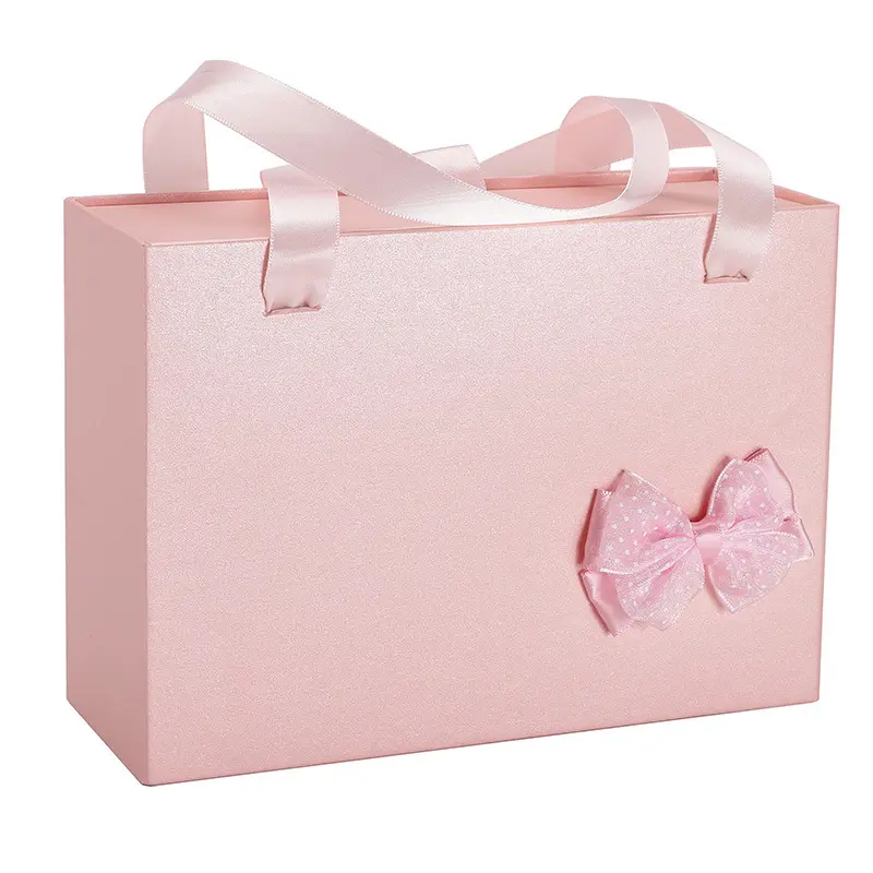 Custom Logo Drawer Pink Box Packaging Gift Clothing Shoes Chocolate Macallan Paper Bag Set With Ribbon
