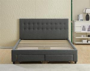 Upholstered King Size <strong>Bed</strong> <strong>Frame</strong> with 4 Drawers, Under-<strong>Bed</strong> Storage for Small Apartments, Luxury Modern Classic Design, <strong>Cool</strong> Gray - Product Image 2