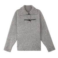 Nouveau design – Pull décontracté en laine tricotée pour femme avec col à revers et boutons en corne, idéal pour l'automne et l'hiver, personnalisable