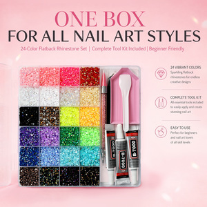 24 Grids Rhinestones Set Mixed Color Flat Back Non Hotfix Nail Art Decorations With Tweezers And Glue B7000 <b>Kit</b> - Product Image 5