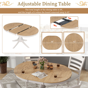5-Piece Modern Extendable <b>Dining</b> <b>Table</b> Set 4 Comfortable Upholstered Chairs Solid Wood <b>Dining</b> Room Furniture for Hotel Apartment - Product Image 6