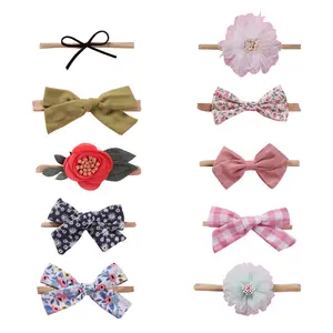 Simple Children's Headwear Set Acessórios Baby Hair Bow Bandas Super Flexível Flower Bow Nylon Hair Bands Para Meninas Bebê