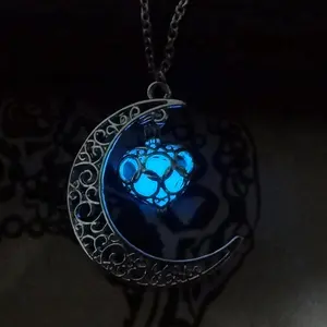 New moon shape necklace,glowing in the dark necklace for mom