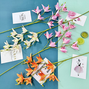 Arrangement floral artificiel d'orchidées à 3 branches Queyiyi Flowers pour la décoration de la maison, accessoires de mariage, blanc, rose, orange, vert - Product Image 2
