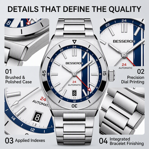Montre automatique GMT japonaise avec logo personnalisé, pour homme, luxe, mouvement mécanique 8215, acier inoxydable avec fenêtre de date, montre automatique - Product Image 4