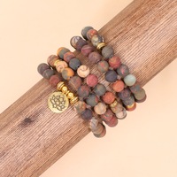 108 Mala-Perlen Spirituelles Yoga-Armband mit Lotusblüten-Anhänger, matt, 8mm, Picasso-Gebets-Mala-Halsketten/Armbänder