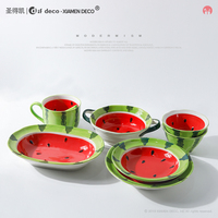 Vaisselle ronde en porcelaine pastèque nouveau design ensemble d'assiettes plats à salade avec poignée