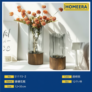 Vase en verre élégant 12x35cm centre de table floral décoratif pour événement à la maison grand cône carré cylindrique de haut pour la décoration de bureau - Product Image 1