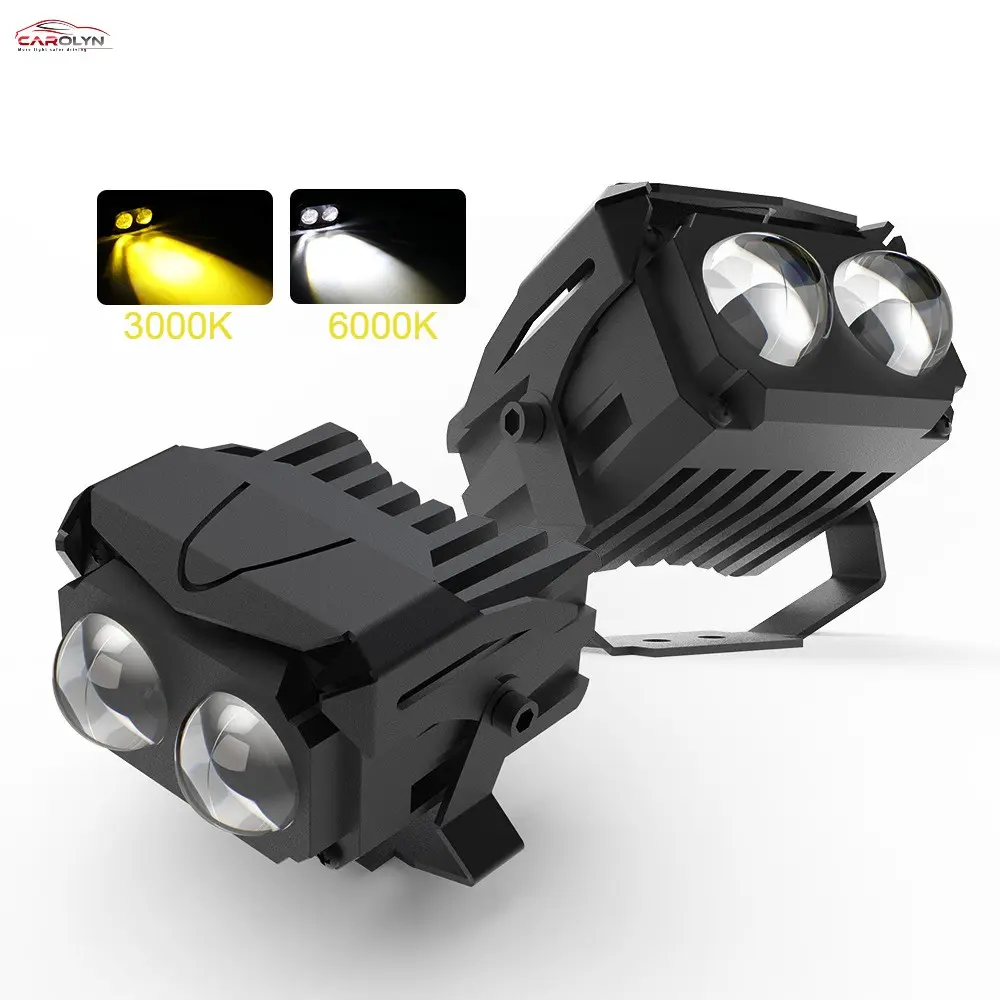 Carolyn çift renk motosiklet Led projektör Lens araba Led sis lambası far Lens 60w Amber tahliye motoru spot otomobil parçaları