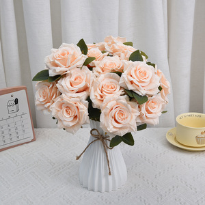 Spedizione Rapida, 7 Rose Artificiali per Cappuccino, <span class=keywords><strong>Fiori</strong></span> Finti Vintage con Bordo Arricciato, Decorazione per Vaso, <span class=keywords><strong>Fiori</strong></span> Artificiali Impermeabili per Casa - Product Image 3