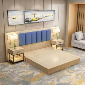 Muebles de hotel modernos, juego de dormitorio, marco de cama de madera barato de tamaño individual y doble con cabeceros tapizados, mesita de noche para apartamentos - Product Image 4