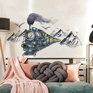 Pegatina de pared de tren de <span class=keywords><strong>vapor</strong></span> rodeado por montañas, papel <span class=keywords><strong>tapiz</strong></span> de vinilo extraíble para habitación de niños, calcomaní<span class=keywords><strong>a</strong></span> de pared para sala de estar - Product Image 5